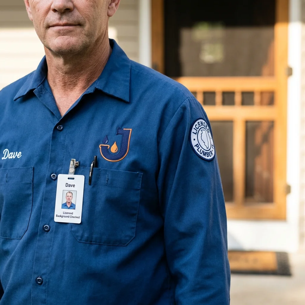 Licensed plumber showing ID badge in Saxapahaw, NC