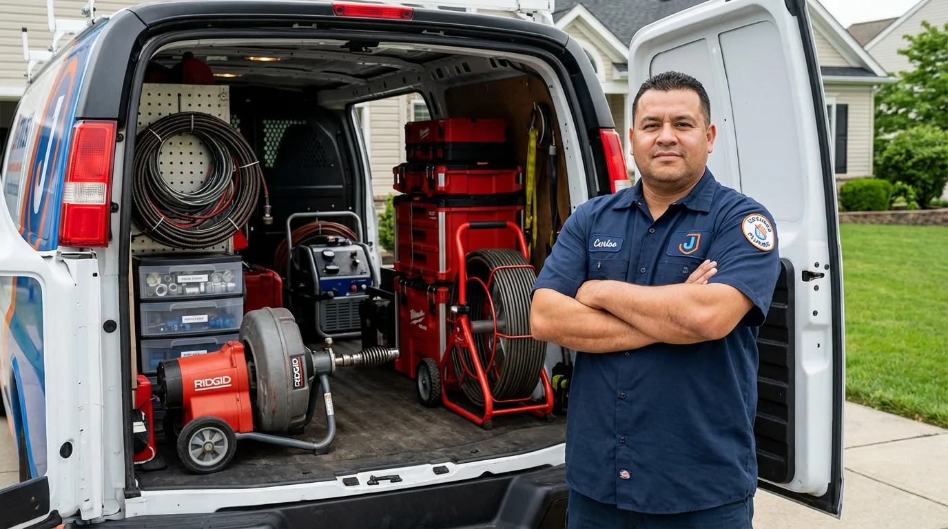 Professional drain cleaning equipment and Johns Plumbing LLC plumber in Saxapahaw