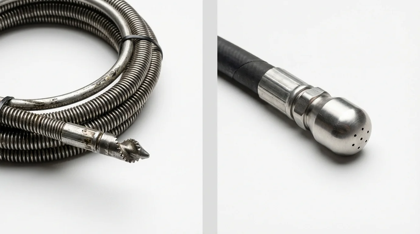Drain snake cable and hydro jetting nozzle used for drain cleaning in Saxapahaw, NC