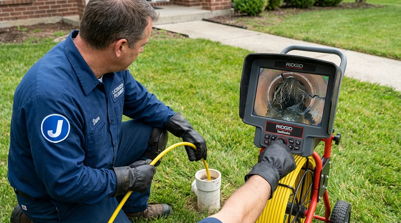 Sewer camera inspection being performed by Johns Plumbing LLC in Saxapahaw