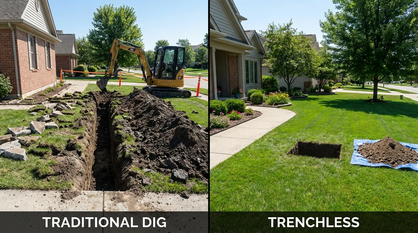 Trenchless sewer repair with minimal yard damage versus traditional excavation in Saxapahaw, NC